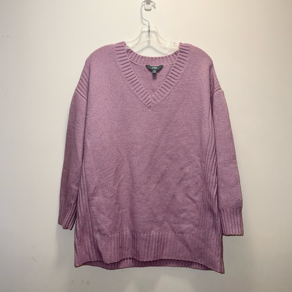 0X 14W Mauve V-Neck Knit Sweater Plus Size Cozy